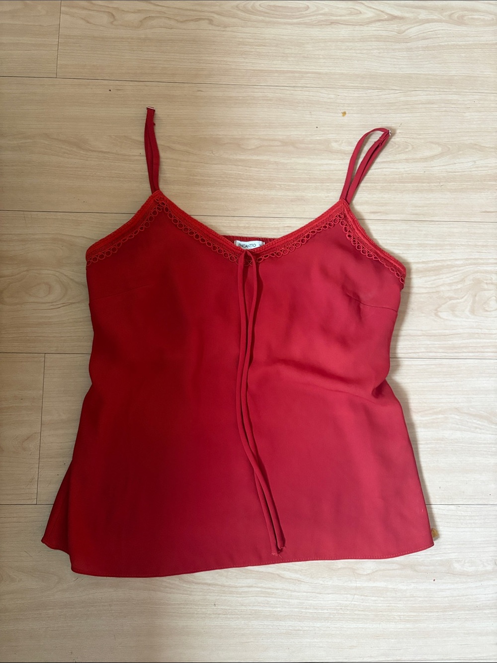 Encanto Red Spaghetti-Strap Lace Trim Cami